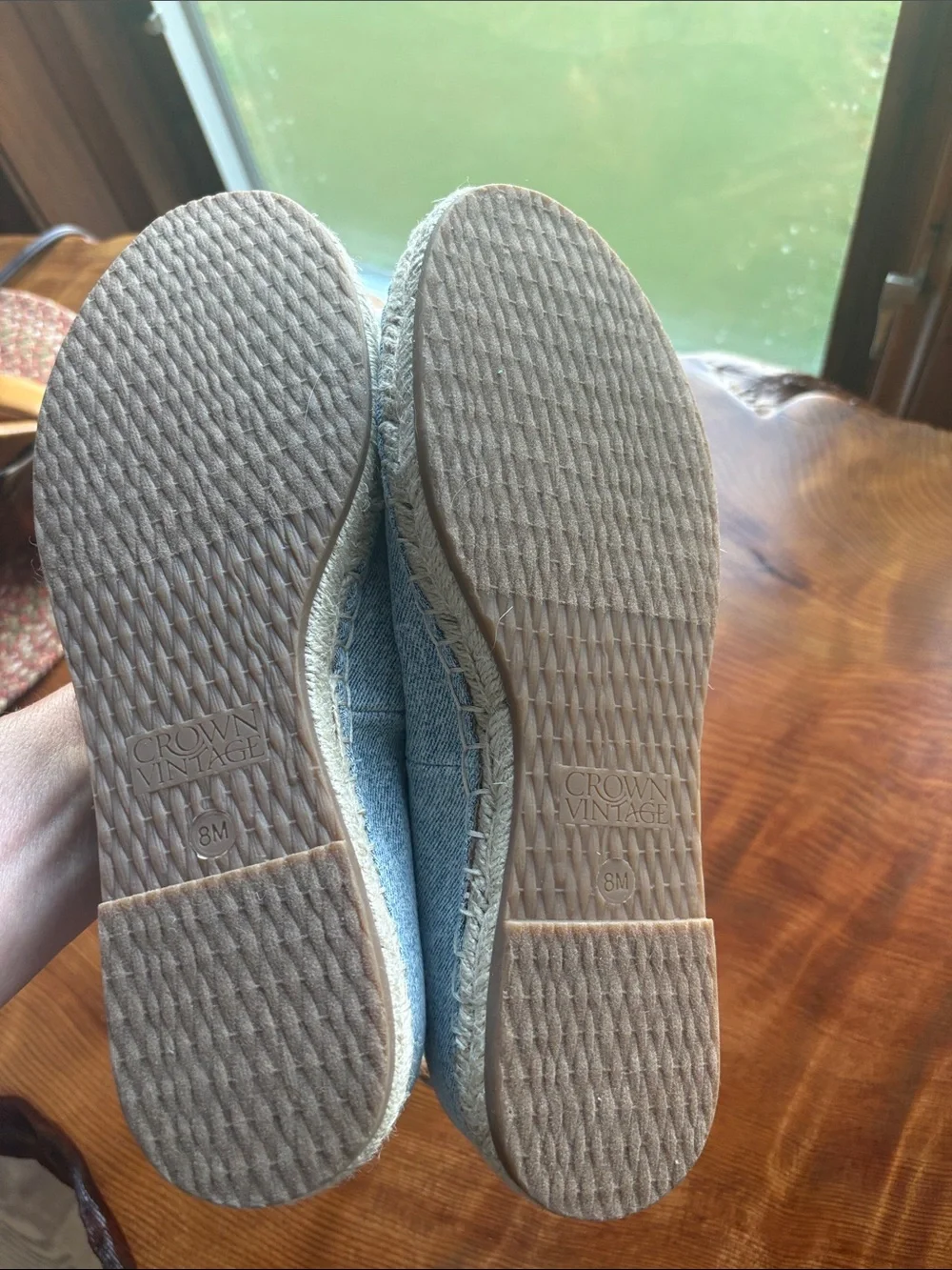 Crown Vintage Denim Espadrille Ankle-Strap Flats in Light Blue